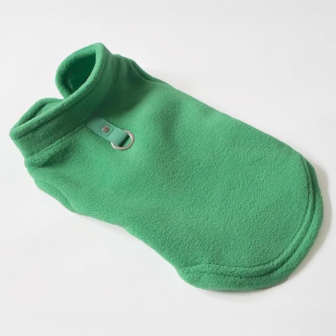 JACKO & CO - Fleece Vest Sweater with Leash Ring - Soft Lightweight Breathable for Puppies Small Medium Dogs, Kitten, Cats, Chihuahua - Warm for Fall/Autumn/Winter (Green, Large 10-16lbs)