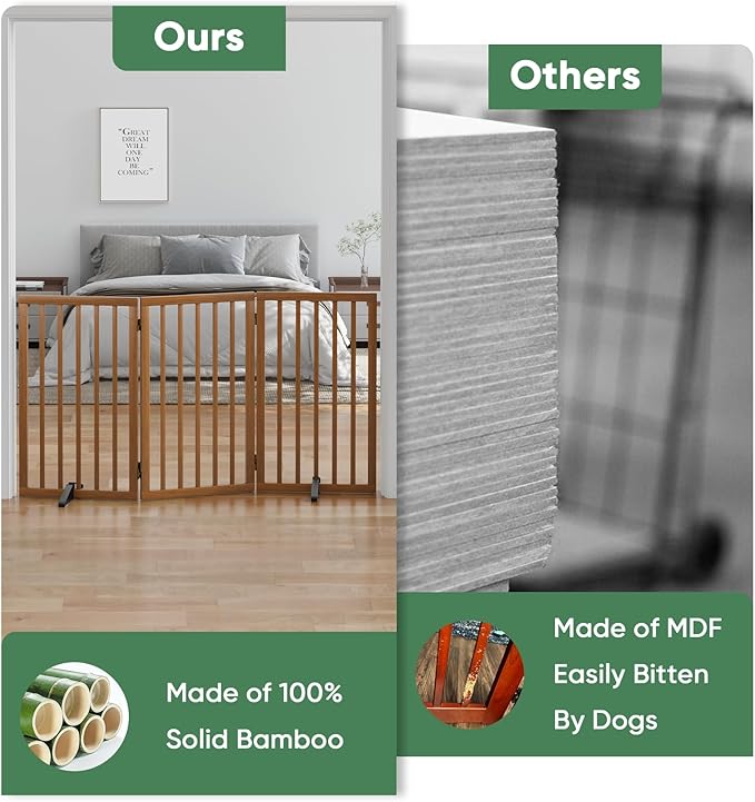 Dog Gates for Doorways, Tall Dog Gate Indoor, Foldable Pet Gates for Doorways Bedroom, Freestanding Puppy Gate with Metal Support Feet, Room Divider,3 Panels (Walnut)