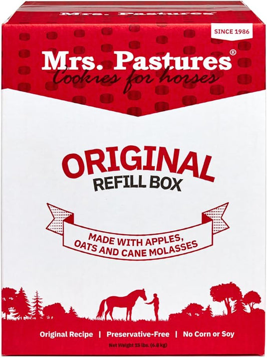 Mrs Pastures Cookies and Treats for Horses - Premium Horse Treats - Made with Apples, Oats, and Rolled Barley - Preservative Free - All Natural Ingredients - No Corn or Soy (15lb Refill Box)