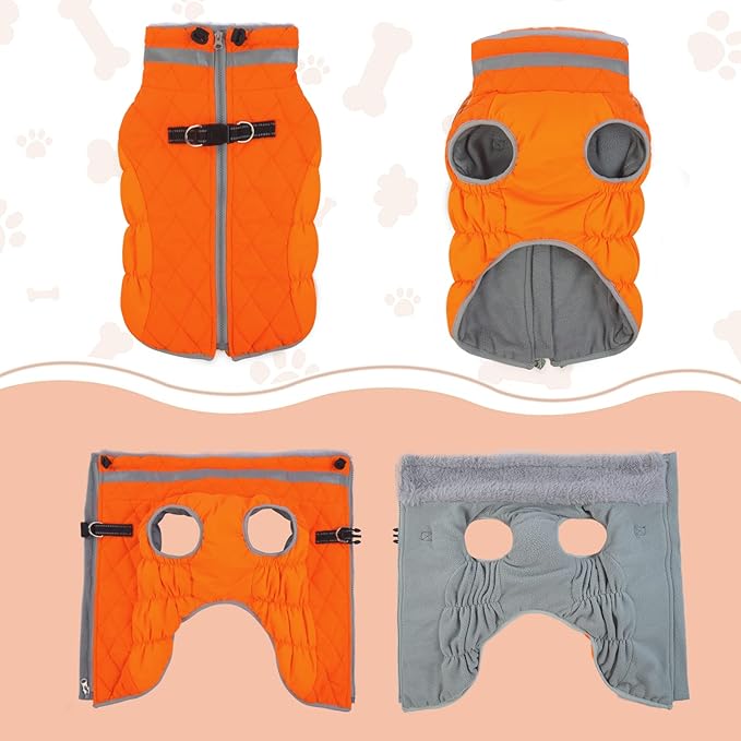 Lelepet Dog Coat Warm Dog Winter Coat Waterproof Dogs Jacket with Harness Built in Reflective Pet Fleece Vest Zip-Up Cold Weather Coats for Small Dogs Turtleneck & Windproof Yorkie Blaze Orange S