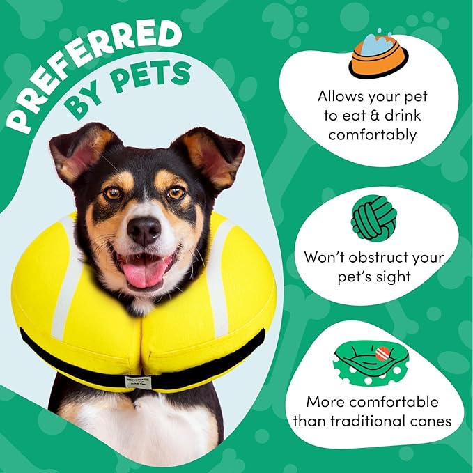 BENCMATE Inflatable Dog Cone Collar Alternative, Soft Dog Cone for Small Medium Large Dogs and Cats, Neck Recovery ECollar Donut Collar After Surgery (XLarge, Tennis)