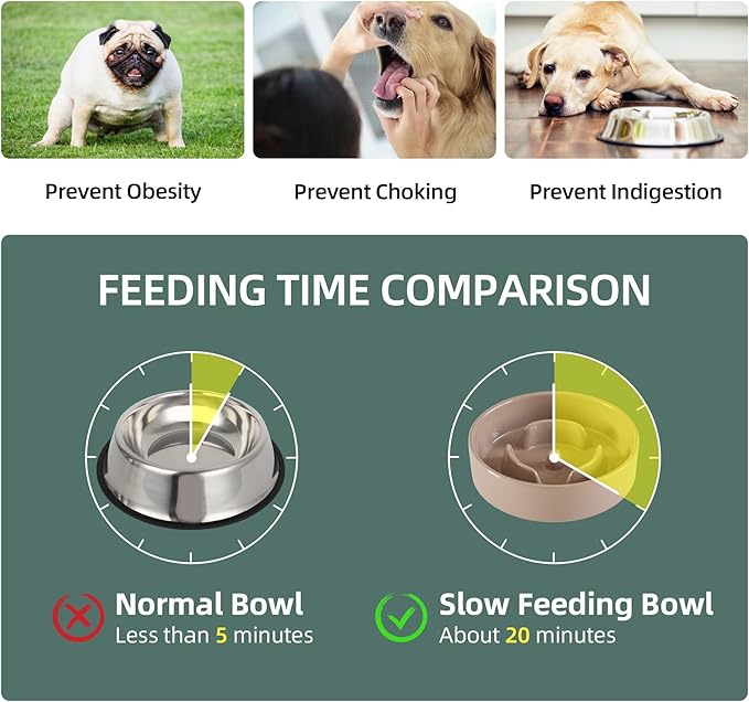 6.1inch Ceramic Raised Slow Feeder Set, Elevated Bowl with Wooden Stand for Small Dog and Cat, Puzzle Slow Dog Food Dish, Preventing Choking(Brown Coffee, Single Bowl+ Stand)
