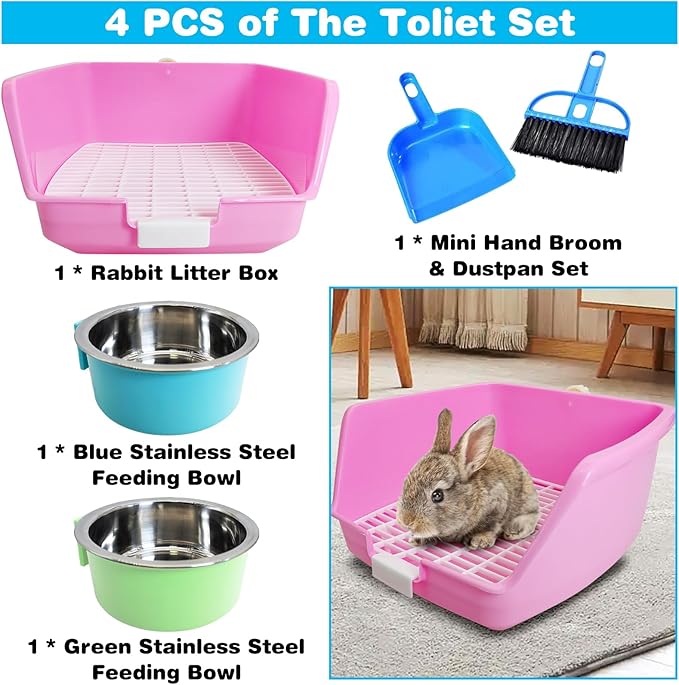 PINVNBY Rabbit Litter Box for Cage Bunny Corner Bedding Box Small Animal Litter Pan Hanging Pet Bowls Cage Potty Trainer Pet Toilet for Rabbit Bunny Guinea Pigs