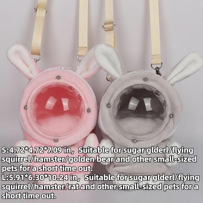 Sugar Glider Bonding Pouch Bonding Pouch Carry for Rat Syrian Hamster Hedgehog Small Pocket Pets, Gerbil Travel Bag Cute Bunny-Shaped Outing Bag with Large Transparent Window (Dark Grey,Small)