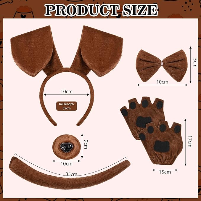 6 Pcs Puppy Costume for Women Include Dog Ears Headband,Bow Tie Tail Nose Paw Gloves and Tutu Skirt for Halloween