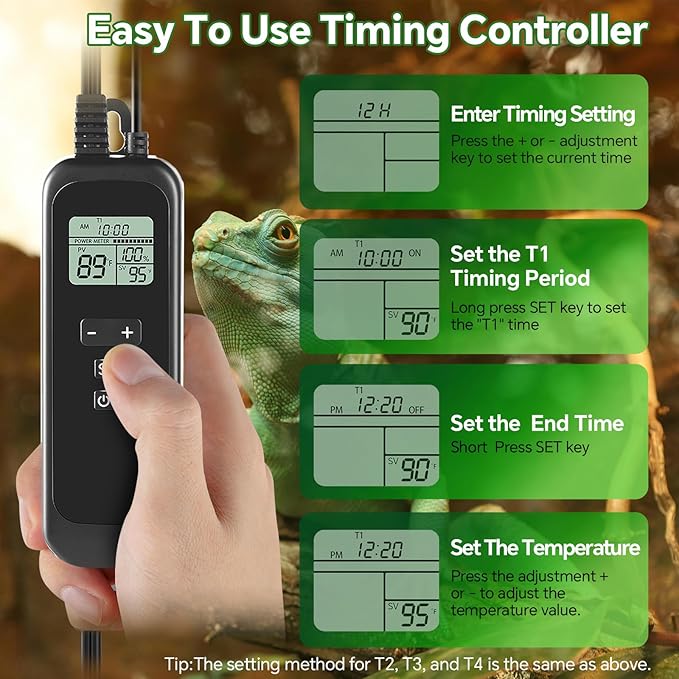 5.5 inch Reptile Heat Lamp Fixture with Thermostat and Timer,Reptile Light Fixture with 100W Ceramic Heat Emitter, PID Temperature Controller for UVB Lights, Basking Bulbs and Terrariums