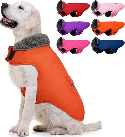 MIGOHI Warm Dog Coat - Winter Dog Jacket, Reflective Windproof Fleece Vest with Leash Hole and Furry Collar