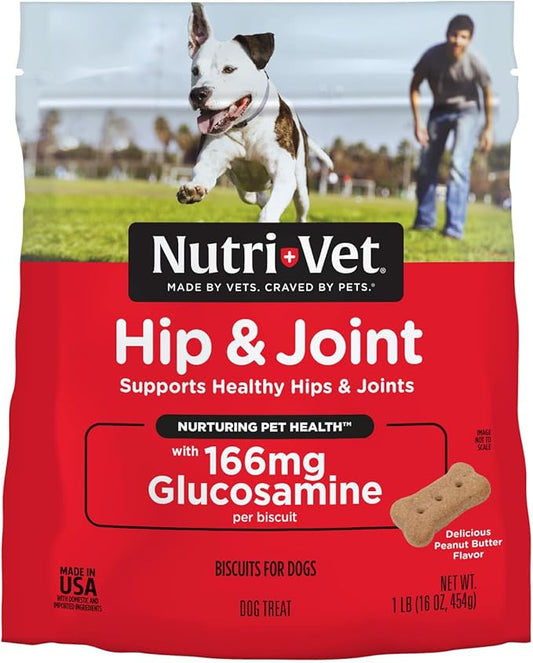 Nutri-Vet Hip & Joint Biscuits for Dogs, Dog Hip & Joint Supplement, Functional Treat, Small Sized Biscuit, 166mg Glucosamine, 16 oz Bag