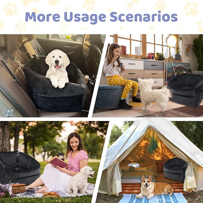 Dog Car Seat for Small/Medium Dogs, Upgrade Dog Booster Seat,Detachable and Washable Pet Car Seats with Thick Cushion Safety Leash and Storage Pockets(Black)
