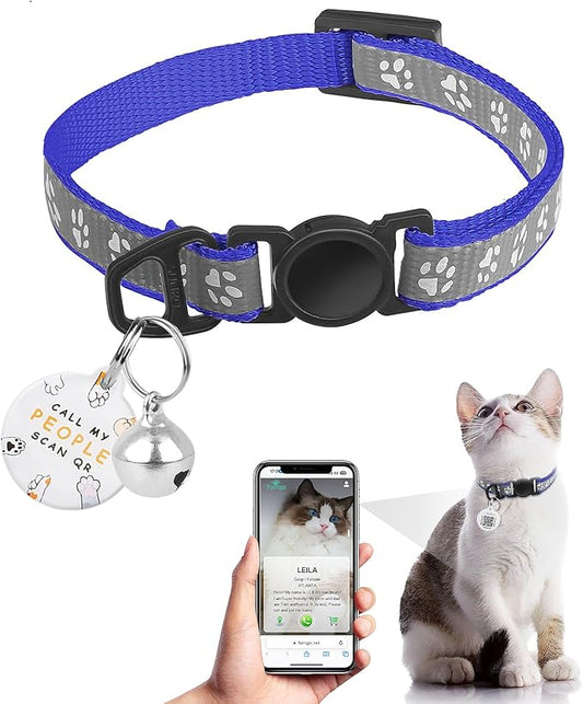 Cat Collar Breakaway with QR Code Name Tag, Reflective Kitten Collars with Bell, Cat ID Tag Personalized, Ultra-Durable, Adjustable, Quick Release, Fits Most Girl Boy Small Large Cats (8''-13.3'')