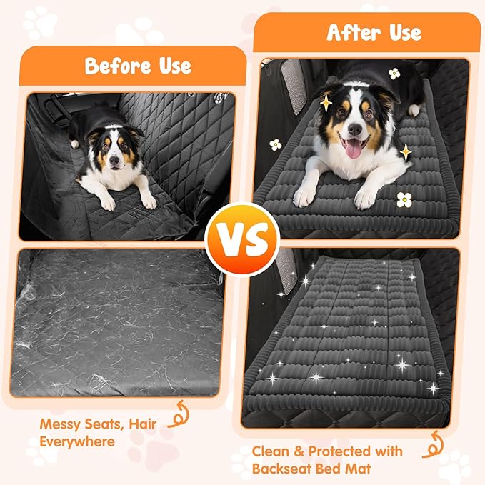 Backseat Pet Bed Mat, Plaid Dog Bed for Car Back Seat, Flannel Dog Covers for Loveseats, Non-Slip Travel Pet Mat, Custom Fit for Backseat Extenders and Seat Covers, 54"x24.8", Dark Grey