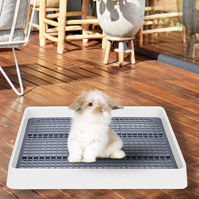 VAIPI 2 Pack Large Rabbit Litter Box with Small Broom and Dustpan Litter Pan for Cage Grate Restroom Bunny Toilet Tray for Rabbit Rats- 15 x 12.2 x 2.6 Inches