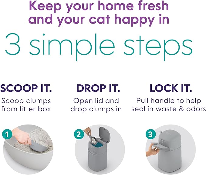 Bundle of Litter Genie Easy Roll Pail | Cat Litter Box Waste Disposal System for Odor Control with 1 Starter Refill (24 Bags) + Litter Genie Easy Roll Refill (24 Bags)