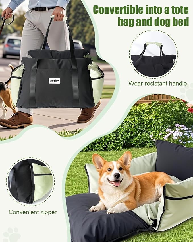 Dog Car Seats for Small Dogs, Multi-Pocket Storage Waterproof Small Dog Car Seat, Portable Pet Carseats Travel Bed, Pet Booster Cars Seats with Safety Leash & Thickened Memory Foam, Colorblock