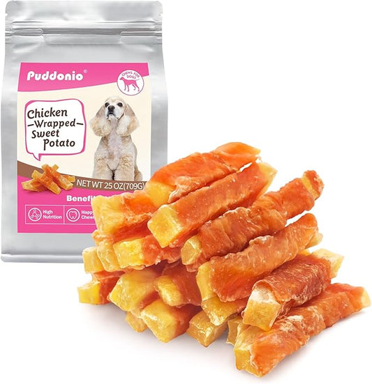 Dog Treats, Chicken Wrapped Sweet Potato Dog Treats, Rawhide Free Healthy Snacks, Soft Chews for Puppy and Small Dogs, 25 oz
