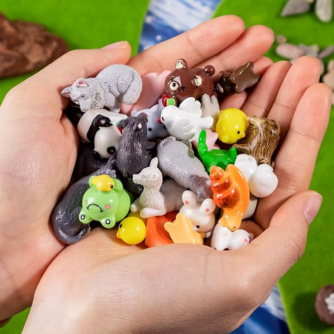 30 Styles Mini Resin Animals 30pcs Variety Tiny Animals Figures Miniature Little Small Figurines Bulk for Micro Fairy Garden Landscape Accessories Hide Decor Aquarium