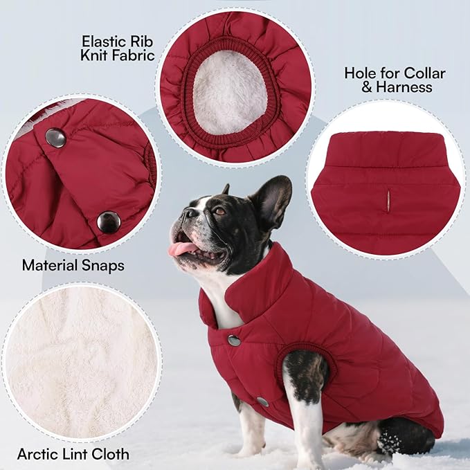 ASENKU Dog Winter Coat - Waterproof Windproof Dog Jacket, Warm Snowproof Doggie Puffer Vest for Cold Weather, Lightweight Snow Coats for Small Medium Large Dogs (3XL, Red)