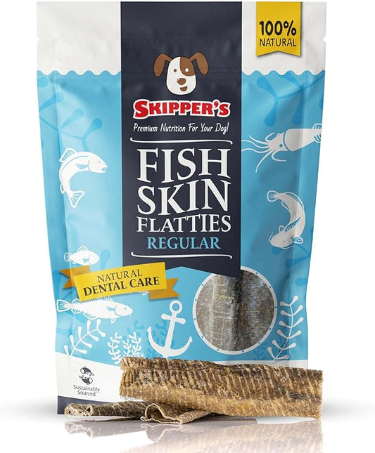 SKIPPER'S Dogs Fish Skin Flatties - Air Dried Grain Free Dog Treats, Great for Teeth, Long Lasting Dog Chews, Remove Plaque, Source of Omega 3, Naturally Low in Fat | 9Oz