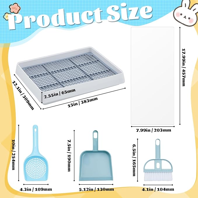 Uiifan Large Rabbit Bunny Litter Box Guinea Pig Litter Tray 15 x 12.1 x 2.55 Inch Small Animal Pet Toilet Potty Pan Rectangular Rabbit Bedding Tray Ferrets Cage (White and Blue)