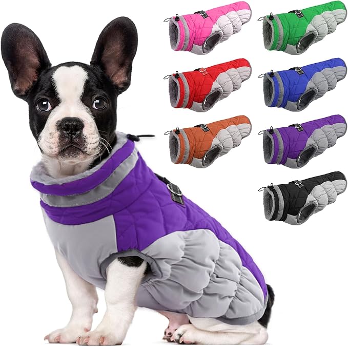 Lelepet Dog Coat Warm Dog Winter Coat Waterproof Dogs Jacket with Harness Built in Reflective Pet Fleece Vest Zip-Up Cold Weather Coats for Small Dogs Turtleneck & Windproof Coats Chihuahua Purple XS