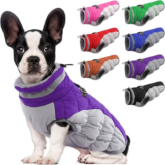Lelepet Dog Coat Warm Dog Winter Coat Waterproof Dogs Jacket with Harness Built in Reflective Pet Fleece Vest Zip-Up Cold Weather Coats for Small Dogs Turtleneck & Windproof Coats Chihuahua Purple XS