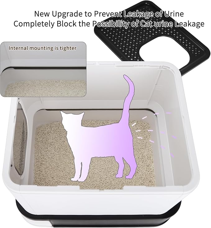 RIZZARI Large Enclosed Cat Litter Box : Covered Leak-Proof Reduces Odor - for Indoor Use Cat Owners (Black)