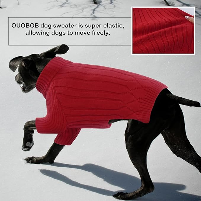XXXL Dog Sweater for Giant Breed, Warm Winter Fall Dog Sweaters for Dog Girls Boys, Turtleneck Dog Knitwear, Doggie Christmas Sweater, Pet Sweatshirt Clothes Outfit Knit Boxer (Red XXXL)