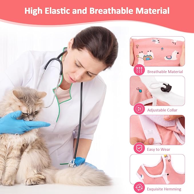 Coppthinktu 2 PCS Cat Recovery Suit Female Cat Onesie for Cats After Surgery Spay Abdominal Wounds, Kitten Recovery Suit Female Breathable E-Collar Alternative Kitten Onesie Anti Licking Large