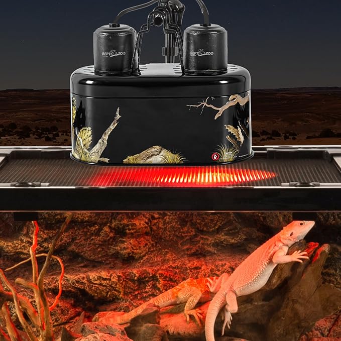 REPTI ZOO Nano Dual Dome Reptile Light Fixture and 25W Reptile Heat Lamp Combo Pack, Mini Daylight Basking Spot Heat Lamp & Nano Heat Emitter Basking Spot Lamp