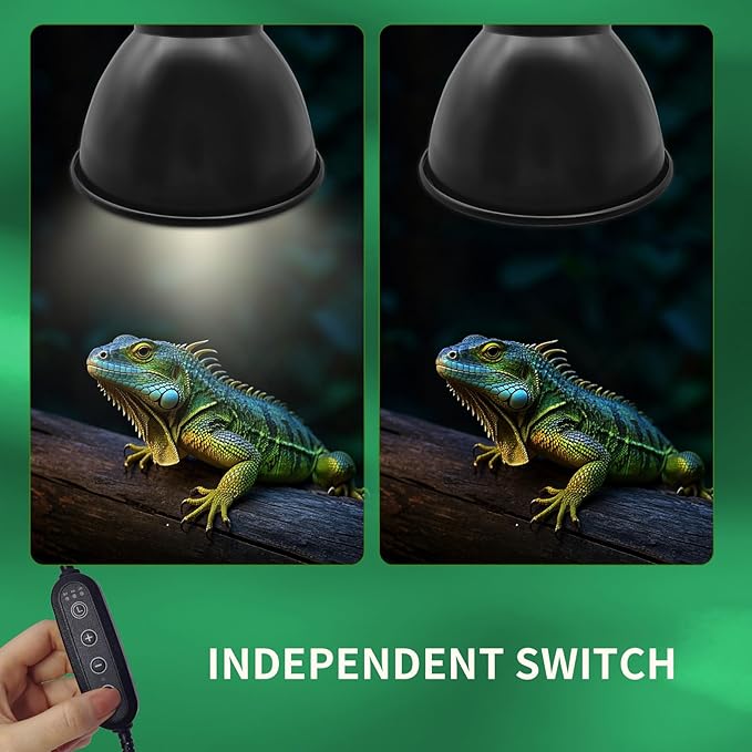 7 Inch Deep Dome Reptile Lamp Bulb Fixture with 3 Kinds Switch - Ideal for 50W/75W/100W/150W Heat Lamp Bulbs, E26 Compatible with UVA/UVB/Basking Heat Bulbs, Supports Up to 150 watts
