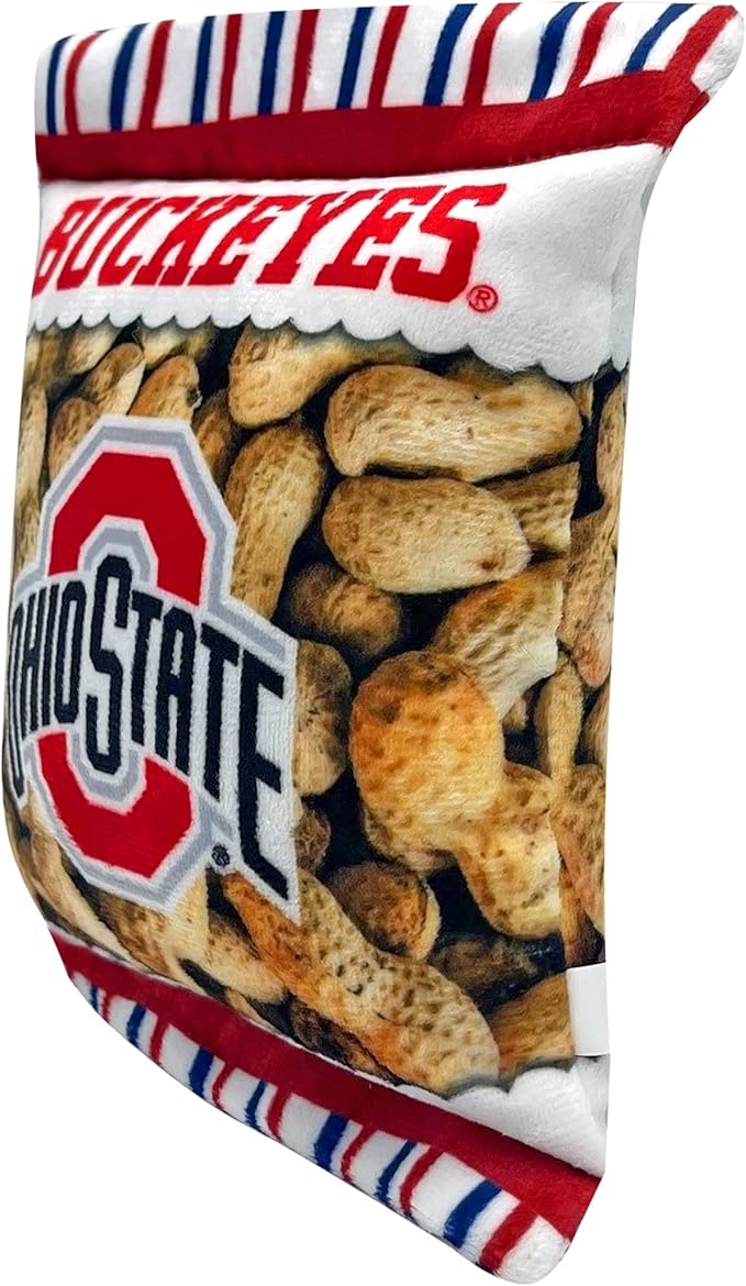 NCAA Ohio State Buckeyes Crinkle FINE Plush Dog & CAT Squeak Toy- Cutest Stadium Peanuts Snack Toy for Dogs & Cats with Inner Squeaker & Beautiful Football/Basketball Team Name/Logo