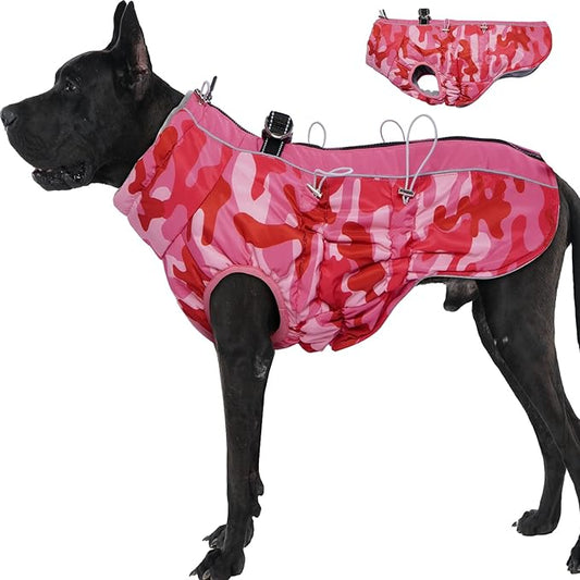 Dog Coat Winter Warm Dog Jackets for Large Dogs Reflective Snowsuit with Harness Fleece Dogs Snow Jacket Waterproof Pet Clothes for Cold Weather