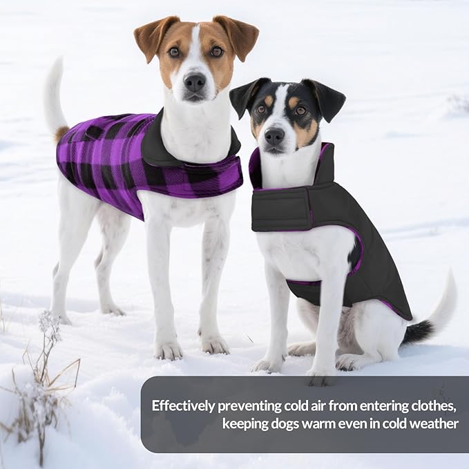 ASENKU Dog Jacket Plaid Reversible Reversible Dog Vest Waterproof Cold Winter Clothes Pet Apparel for Small Medium Large Dogs (2XL, Purple)