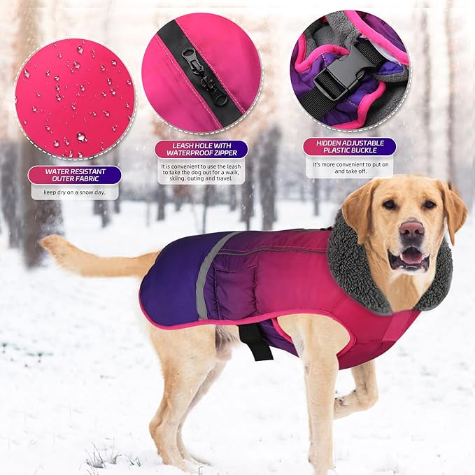 Doglay Dog Coat, Waterproof Dog Jacket Pet Winter Coat for Cold Weather with Thicken Furry Collar, Reflective Puppy Winter Jacket Warm Fleece Lining for Small Medium Large Pets