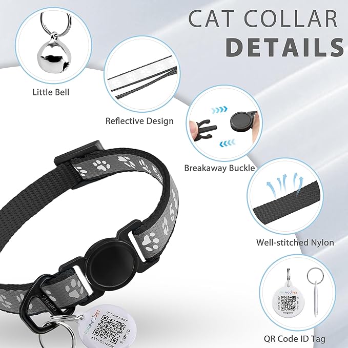 Cat Collar Breakaway with QR Code Name Tag, Reflective Kitten Collars with Bell, Cat ID Tag personalized, Ultra-Durable, Adjustable, Quick Release, Fits Most Girl Boy Small Large Cats (8''-13.3'')