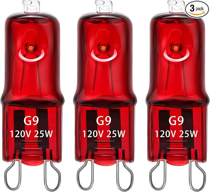 3 Pack G9 Infrared Heat Lamp Bulbs for Reptile, Dimmable Night Red UVA Reptile Heat Lamp, 2 Pin Base Mini Reptile Light Bulb Replacement (25 Watt)