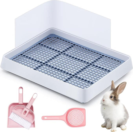 Uiifan Large Rabbit Bunny Litter Box Guinea Pig Litter Tray 15 x 12.1 x 2.55 Inch Small Animal Pet Toilet Potty Pan Rectangular Rabbit Bedding Tray Ferrets Cage (White and Pink)
