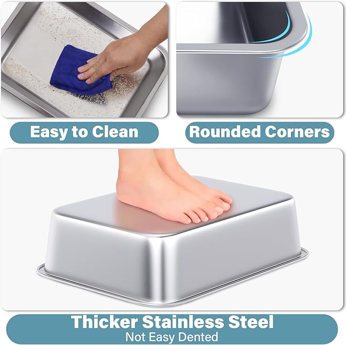 Small Stainless Steel Litter Box,15.7"x11.8"x4" Kitten Litter Box, Easy Clean Non Stick Easy Entry No Smell Metal Litterbox for Kittens/Kitty/Rabbits