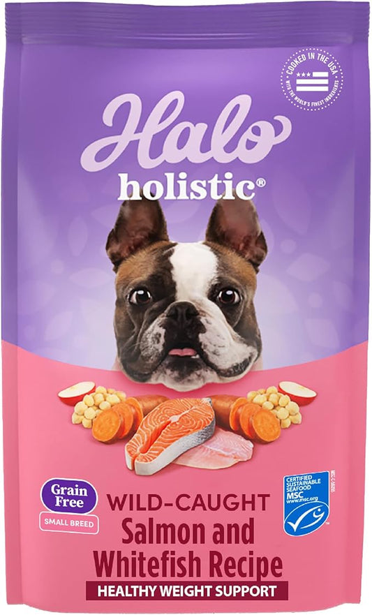 Halo Holistic Small Breed Dog Food, Wild Caught Salmon & Whitefish Recipe, Grain Free Dry Dog Food, For Healthy Weight Support, 10 lb Bag
