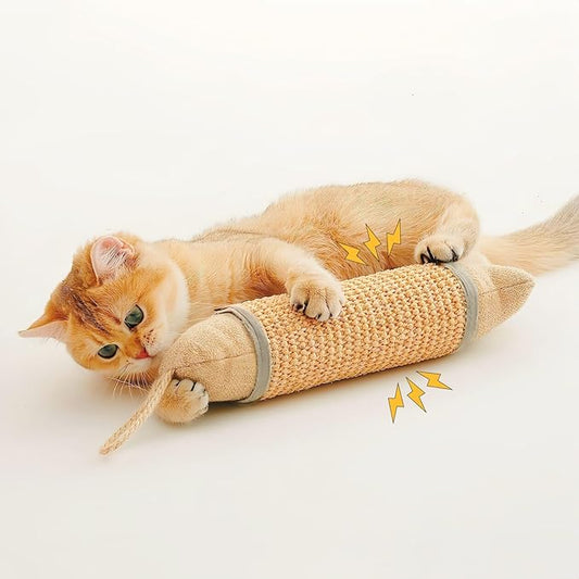 Cat Kicker Toy, 10 Inch Long Cat Scratcher Post, Natural Sisal Toy for Indoor Cats(Oranger and Silver)