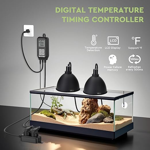 Reptile Thermostat, Light Timer for Temperature and Lighting Control, Day-Night Timer Thermostat with Reptile Thermometer for UVB Light, Heat Lamp, Heating Pad, 10A 1250w