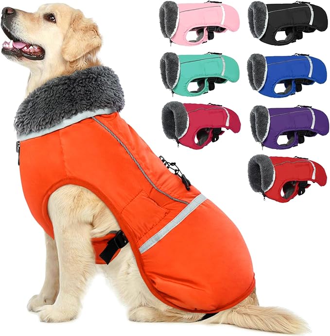 QBLEEV Warm Dog Coat Reflective Dog Jacket, Waterproof Dog Winter Coat Turtleneck Dog Clothes for Cold Weather, Thick Fleece Dog Snowsuit Christmas Dog Vest Pet Apparel for Small Medium Large Dogs L