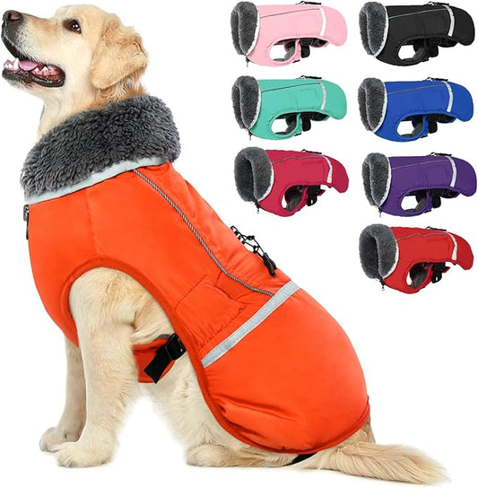 QBLEEV Warm Dog Coat Reflective Dog Jacket, Waterproof Dog Winter Coat Turtleneck Dog Clothes for Cold Weather, Thick Fleece Dog Snowsuit Christmas Dog Vest Pet Apparel for Small Medium Large Dogs 3XL