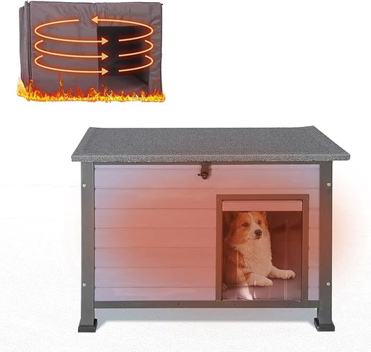Dog House Outdoor Insulated with Prevent Chewing Iron Frame, Insulated cat House Outdoor Removable Floor and Open Roof for Dogs,Cat,Rabbits and Small Animals