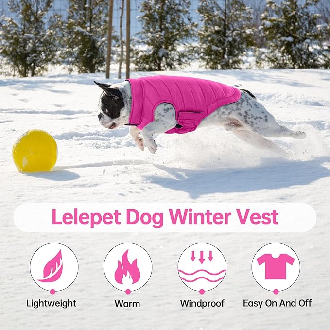 Lelepet Reversible Dog Jacket Lightweight Warm Dog Coat Padded Vest Windproof Cold Weather Coat Pet Sonwsuit with Hook & Loop Coats for Small Dogs, Non-Shedding, Easy on/Off, Chihuahua, Rose Red, XS