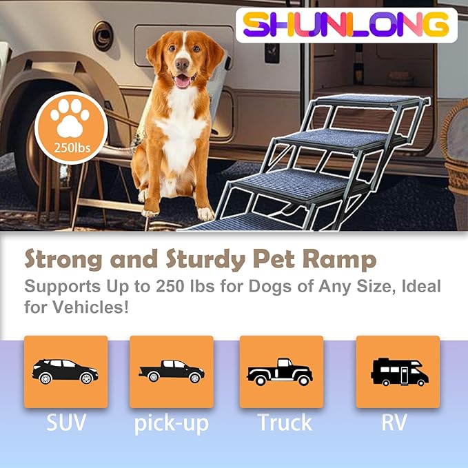 Dog Ramp for Car Truck and SUV Dog Stairs for Large Dogs Folding Pet Stairs with Non-Slip Rug Surface Supports Up to 250 lbs (6 Steps)