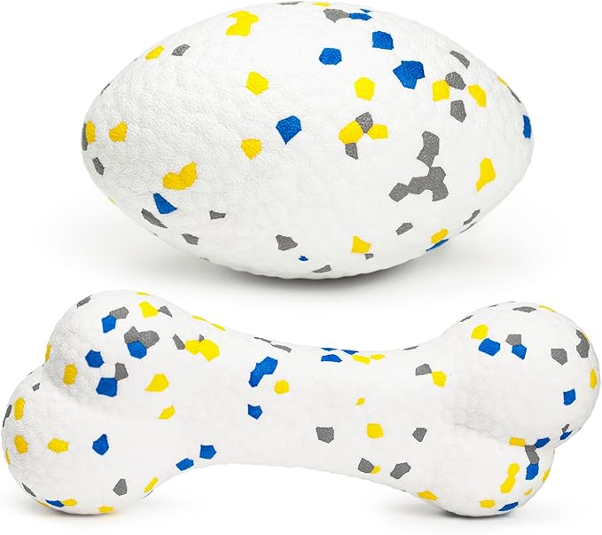 2Pcs Bone Dog Balls+Rugby Dog Toys for Aggressive Chewers, Indestructible Tennis Balls for Dogs (Bone+Rugby)