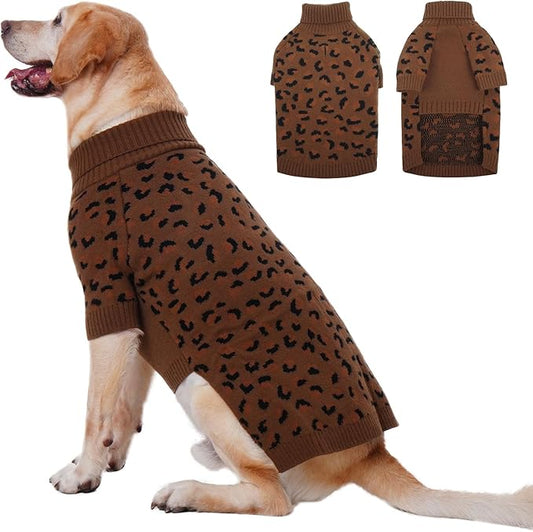 ROZKITCH Knitted Dog Sweater for Large Dogs, Turtleneck Pullover for Winter, Soft Warm Clothes for Labradors Rottweilers Poodles Khaki 5XL