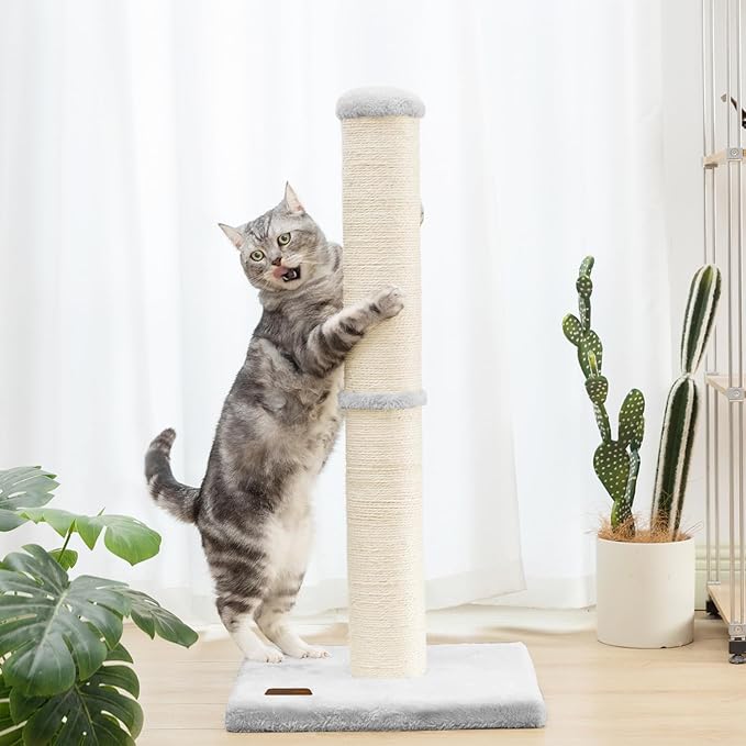 34inch Cat Scratching Post with Natural Sisal Rope 4.3Inch Large Diameter Scratcher Post Tree for Indoor Cats Grey