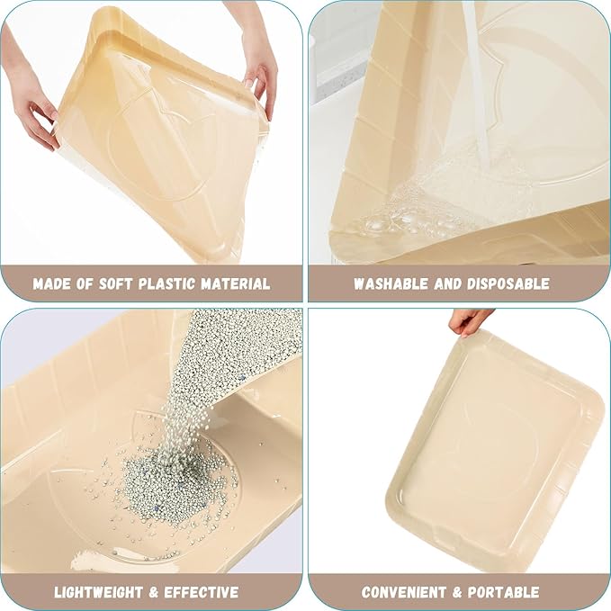 Bokon 25 Pcs Disposable Litter Boxes for Cats Plastic Cat Litter Tray Large Kitten Pan for Kitty Rabbit Guinea Pig Hamster Pets Supplies Travel Home Toilet, 15.7 x 11.8 x 3 Inches(Beige)